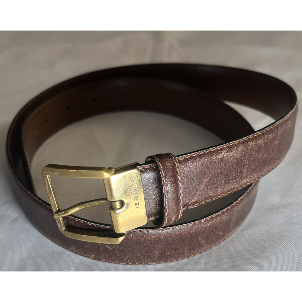 Le Tannuer Leather Belt Size 36 (90cm) in Cafe Brown France 740450 **READ**